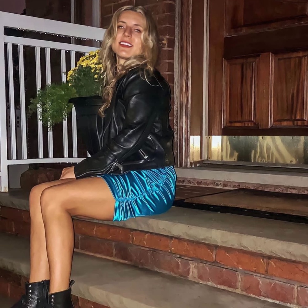 ELECTRIC BLUE DUA LIPA LIKE BLUE SATIN MINI SKIRT